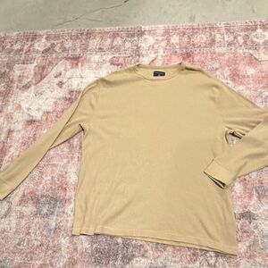 Saddlebred Men's XL Beige Cotton Blend Waffle-Knit Crew Neck Long Sleeve Shirt